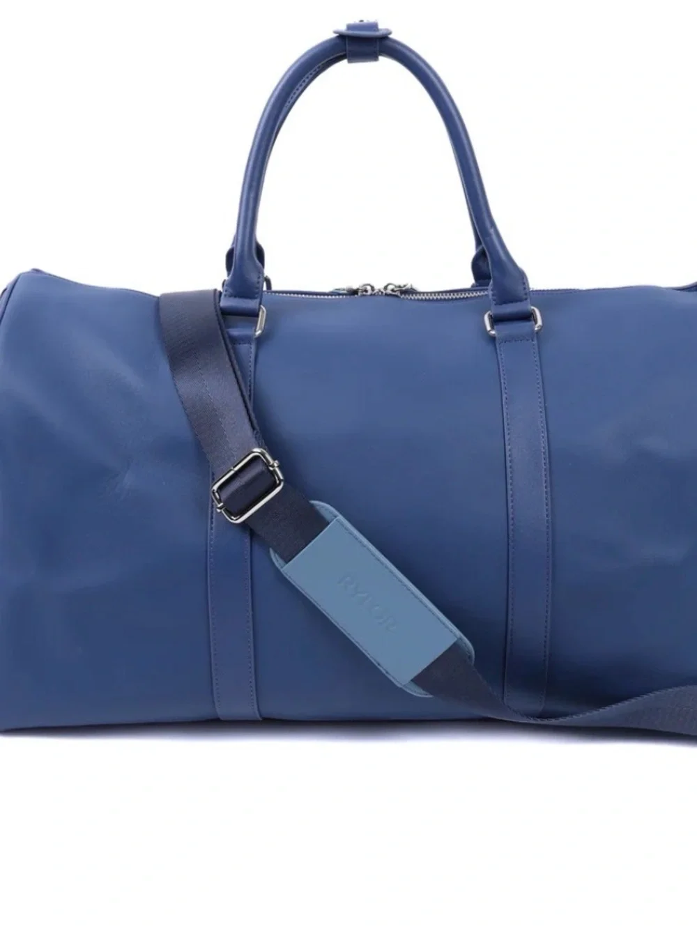 Rylor Blue Two-Tone Italian Leather Travel Duffle Bag